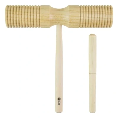 Afbeelding van A Star Two Tone Wood Block Guiro Scraper met houten klopper, percussieritmeblok