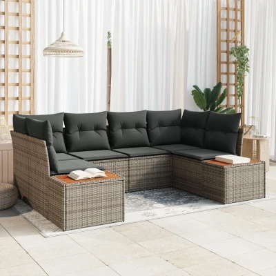 Afbeelding van vidaXL 6 delige Tuin Sofa Set met Kussens Grijs Poly Rattan Acacia