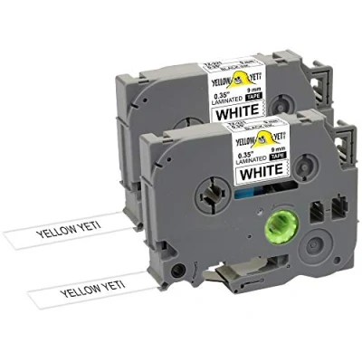 Afbeelding van Yellow Yeti 2 stuks TZe 221 TZ Zwart op Wit 9mm x 8m Gelamineerde Tape Cassettes Compatibel met Brother P Touch PT 1000 H100 D210VP D400 D600VP P700 P750W CUBE