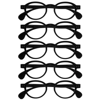 Afbeelding van OPULIZE OCA Leesbrillen 5 Pack Modern Retro Rond Montuur Zwart Heren Dames Veerscharnieren RRRRR54 1 +3.00