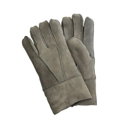 Afbeelding van Unisex grijze schapenvacht suède handschoenen met oprolbare/neerwaartse manchetten
