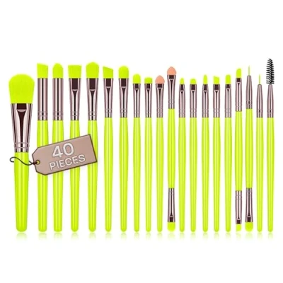 Afbeelding van Professionele make upkwastenset, 40 stuks, hoogwaardige synthetische haren, concealer kwast, oogschaduwkwast, rougekwast, upkwast (geel)