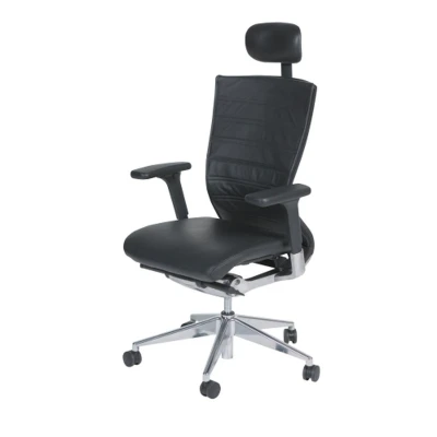 Afbeelding van Bureaustoel serie 105 Zwart zitting Echt leer rug met hoofdsteun