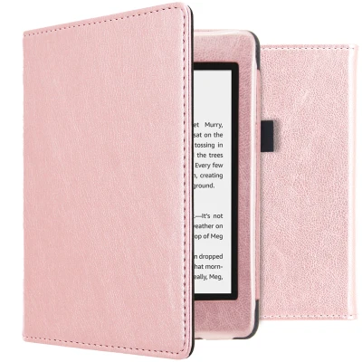 Afbeelding van Amazon Kindle Paperwhite 4 Hoes: iMoshion Vegan Leather Bookcase Rosé Goud Kunstleder E Reader Hoezen