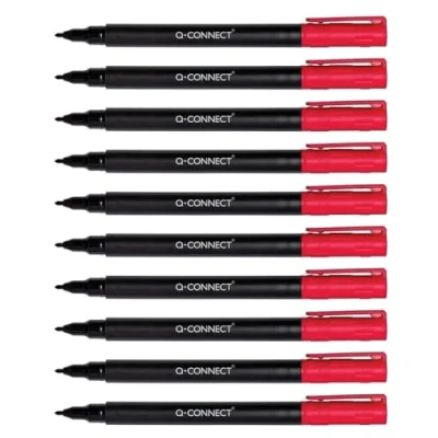 Afbeelding van Q Connect CD DVD BD Marker/Marker Pen Dikte: 0,6 mm/Rood / 10 stuks Pack van Waterdicht/om op glas, kunststof, metaal, porselein, folie/op alcoholbasis/niet giftig