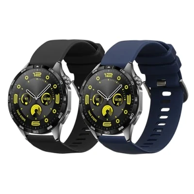 Afbeelding van kwmobile 2x horlogebandjes geschikt voor Huawei Watch GT4 46mm bandje Smartwatch bandjes van TPU Activity tracker horloge band in zwart / donkerblauw