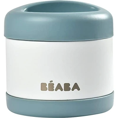 Afbeelding van Bèaba Thermo portie Thermosfles Geïsoleerd potje RVS 500ml Wit/Blauw
