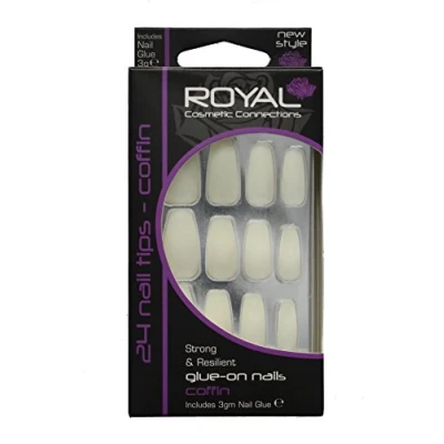 Afbeelding van Royal 24 Coffin Glue On Nail Tips Natural (met nagellijm)