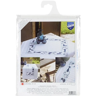 Afbeelding van Vervaco Tafelloper Vrolijk Kattenband Bedrukte loper met Webrand, katoen, meerkleurig, 40 x 100 0,3 cm