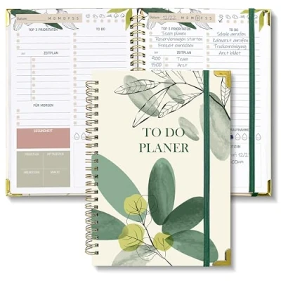 Afbeelding van BIROYAL Dagplanner ongedateerd, A5, 120 dagen to do planner voor taken en notities, lijstblok, dag weekplanner, spiraalblok, hardcover, perfect kantoor school, inktwas