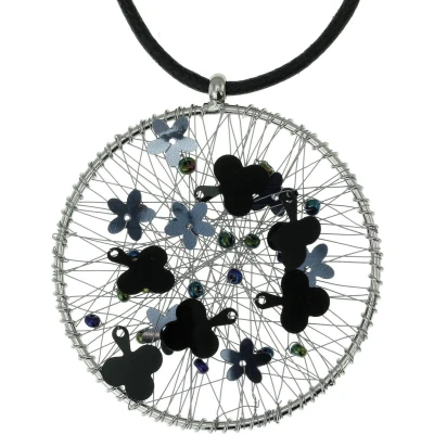 Afbeelding van Behave Ketting zwart ronde hanger met lovertjes 40 cm