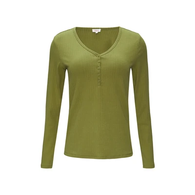Afbeelding van s.Oliver MIT Henleyausschnitt Longsleeve, Dames, Maat: 36, Guacamole