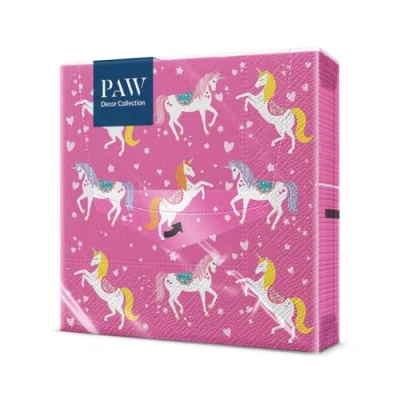 Afbeelding van PAW Papieren Servetten 3 laags (33 x 33 cm) I 20 Stuks Perfect voor Feesten, Verjaardagen, Vieringen Verjaardag Tafeldecoratie Kleurrijke met Motief Eenhoorn Patroon
