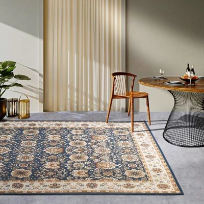 Afbeelding van Villeroy &amp; Boch Nicolas Vloerkleed voor binnen en buiten, Oosters, plat weefsel, oosters design, klassiek, Öko Tex weerbestendig uv bestendig, balkon, terras, tuin, blauw crème, 120 x 180 cm