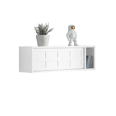 Afbeelding van SoBuy Kapstok Wandplank Hal Kapstokhaken Hangplank Garderobe met 1 Schuifdeur en Compartiment 75x20x23 cm Wit, FHK18 W