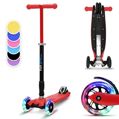 Afbeelding van Fun Pro Two Kinderscooter Step Kickboard 5 Jaar Zwaartekrachtstuur Led Wielen Met Dynamo Tot 80 Kg Lichaamsgewicht Ca. 170 Cm Lichaamslengte Inklapbaar In Hoogte Verstelbaar Stuur Rood