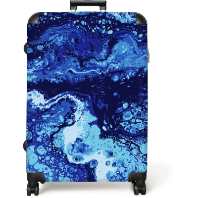 Afbeelding van NoBoringSuitcases.com® Koffer groot Reiskoffer lichtgewicht Marmer Blauw Waterverf Marmerlook Abstract Rolkoffer met 4 wielen Grote trolley XL 98 liter bagage