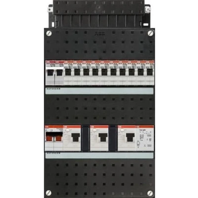 Afbeelding van ABB groepenkast 1 fase, 10 groepen, 3 Aardlekschakelaars 2 P, fornuisgroep 2x230V, beltrafo, hoofdschakelaar P 40A