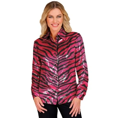 Afbeelding van Widmann Grappig &amp; Fout Kostuum Pailletten Blouse Tijger Topper Roze Vrouw XXL Carnavalskleding Verkleedkleding