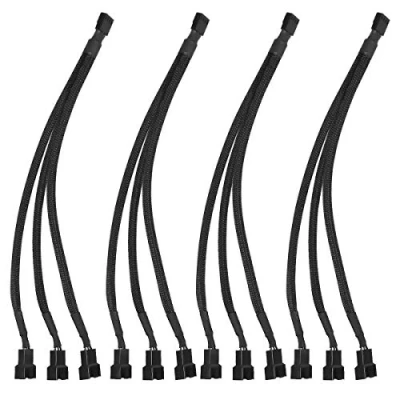 Afbeelding van PWM 4 pins ventilatorverdeler, verlengkabel, zwart, splitterkabel, ventilatorkabel en adapter, pc computerventilator, energiekabel, 1 tot 3 converters, zwart gevlochten