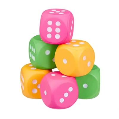 Afbeelding van Relaxdays dobbelstenen foam 6 stuks kleurrijk schuimstof stof zacht