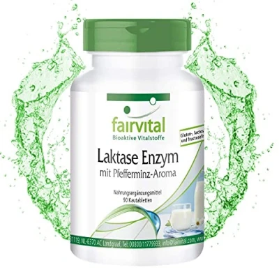 Afbeelding van Fairvital Lactase enzym tabletten HOOG GEDOSEERD 4500 FCC per tablet met pepermunt aroma 90 kauwtabletten