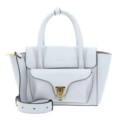 Afbeelding van COCCINELLE Leren handtas schoudertas Double Beat Grained Leather Handbag Snow Lichtgrijs
