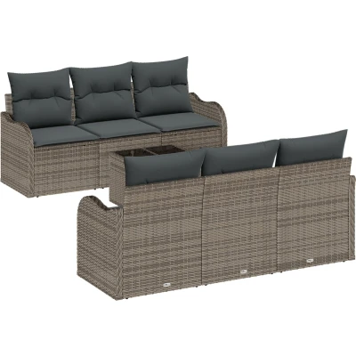 Afbeelding van vidaXL 7 Persoons Tuin Sofa Set met Kussens Grijs Poly Rattan