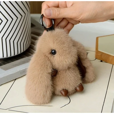 Afbeelding van Schattige pluchen konijn sleutelhanger ring tas hanger Bruin