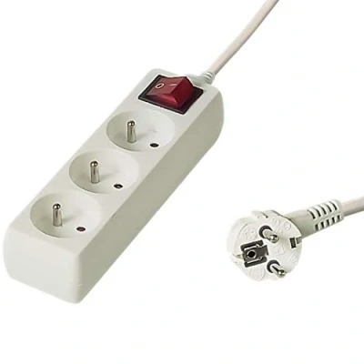 Afbeelding van PremiumCord stekkerdoos met lichtschakelaar, 10 m, 3 stopcontacten, verlenging 230 V, Franse 45 graden gedraaid, hoogwaardige kinderbeveiliging, kleur: wit