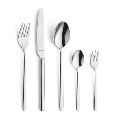 Afbeelding van bestekset 30 delig perfect gevormde 6 personen hoogglans gepolijst roestvrij staal vaatwasmachinebestendig harmonieus design eetbestek gekartelde messen