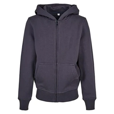 Afbeelding van Build Your Brand Unisex kinderen Organic Basic Kids Zip Hoody capuchontrui, HEATHERGREY, 122 128