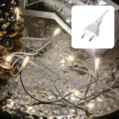 Afbeelding van HELLUM Lichtsnoer 20 leds, 2,85 m lengte, lichtketting binnen, klassiek warm wit, 59 lm, groene met stekker, kerstboomlichtketting 579116