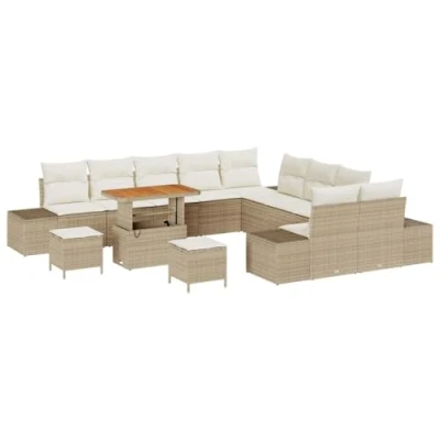 Afbeelding van vidaXL 13 delige Tuin Sofa Set met Kussens Beige Poly Rattan Acacia