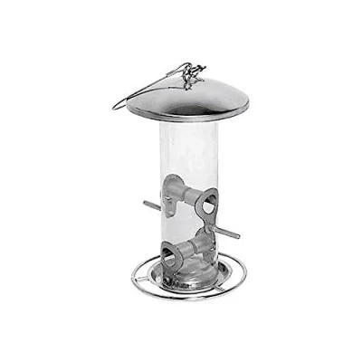 Afbeelding van dobar® 10089 Vogelvoederzuil met roestvrijstalen lus, voederstation voor wilde vogels, voederdispenser acryglassilo zaden, voedertablet staal tuin/terras/balkon, Ø 14 cm x 26 cm, zilver