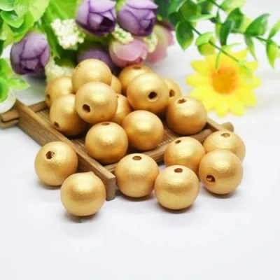 Afbeelding van 100Pcs gouden houten kralen, 20mm ronde ambachtelijke kralen DIY kleine spacer huisdecoraties met gat voor Armband sieraden maken Gat: 4 4,5mm