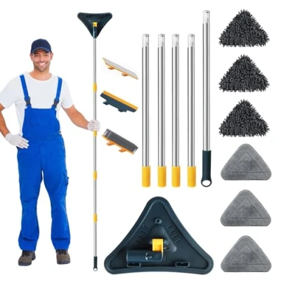 Afbeelding van YlYADl Driehoekige dweil,driehoekige reinigingsmop,draaibare verstelbare telescopische mop,verstelbare 180 draaibare mop,driehoekige mop,mop voor het reinigen van tegels en muren