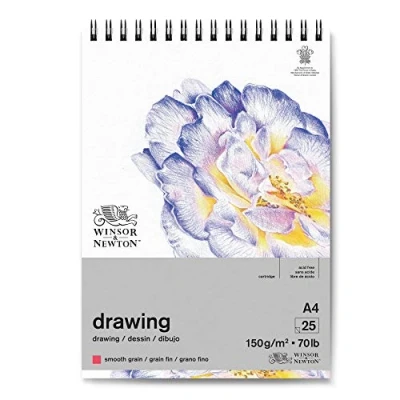 Afbeelding van Winsor &amp; Newton 6691002 tekenpapier in spiraalblok 25 vellen DIN A4, 150 g/m², fijne korrel, natuurlijk wit, zuurvrij, archiefkwaliteit, voor fineliner, inkt, kleurpotlood