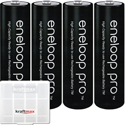 Afbeelding van 4 pack Eneloop XX Pro Mignon AA batterijen 2550 mAh (min. 2450 mAh) HR 3UWXB incl. hoogwaardige Kraftmax accubox