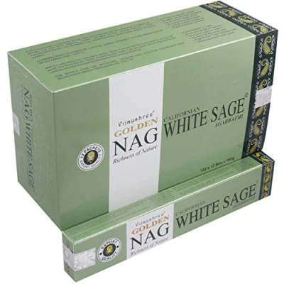 Afbeelding van Vijayshree Golden Nag Californische witte salie wierook stokken 12pks x 15gms = 180gms.