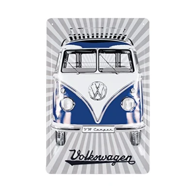Afbeelding van BRISA VW Collection Volkswagen T1 Bus Transporter Metalen bord 20x30cm Samba Stripes/Blauw