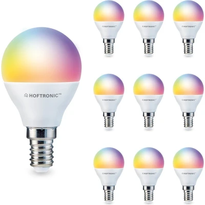 Afbeelding van Set van 10 E14 SMART LED Lamp RGBWW Wifi &amp; Bluetooth 5.5 Watt 470lm P45 Dimbaar via App