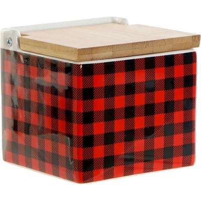 Afbeelding van Zoutvaatje met deksel DKD Home Decor 8424001758265 Zwart Rood Bamboe Dolomite 11,5 x 11 cm