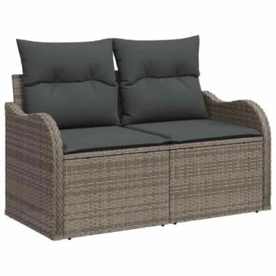 Afbeelding van vidaXL 2 Persoons Tuinbank met Opbergruimte &amp; Kussens Grijs Poly Rattan