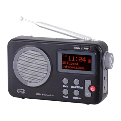 Afbeelding van Trevi DAB 7F80 R draagbare DAB+ radio met Bluetooth, klok programmeerbare wekkers en digitale besturingen, hoofdtelefoonaansluiting, werkt op batterijen