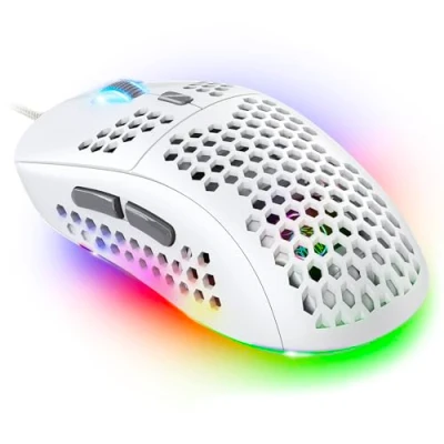 Afbeelding van Pro M4: Ultra Light USB bekabelde muis: resolutie 12800 dpi, 6 programmeerbare toetsen (Huano schakelaars) versnelling 20 G, snelheid 60 IPS, frequentie 1000 Hz, ultralicht, 67,5 gram (wit)