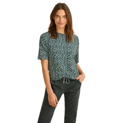 Afbeelding van Cecil MIT Knopfdetail Tshirt print, Dames, Maat: XS, Grün