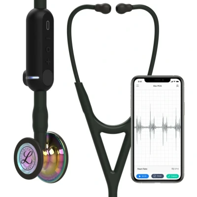 Afbeelding van 3M Littmann CORE Digitale Stethoscoop, 8572, Spiegelend Regenboog Borststuk, Zwarte Slang, Oorbuis en Headset, 69 cm