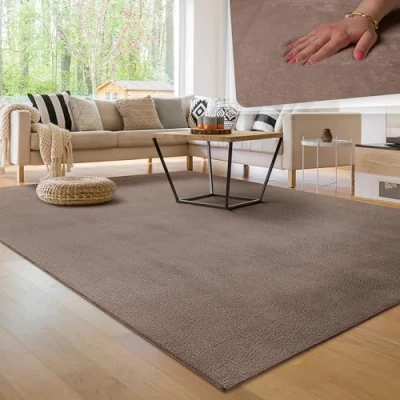 Afbeelding van Paco Home Moderne en Zachte Woonkamer Tapijt Kortpolig Wasbaar Fluffy Uni Effect Bont Tijdloos Elegant Antislip Makkelijk te Onderhouden, Maat:120x170 cm, Kleur:Taupe