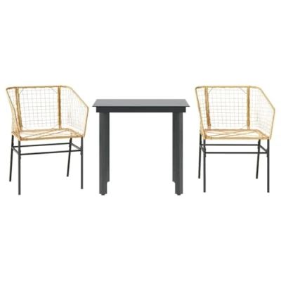 Afbeelding van vidaXL 3 delige Tuinset poly rattan glas bruin